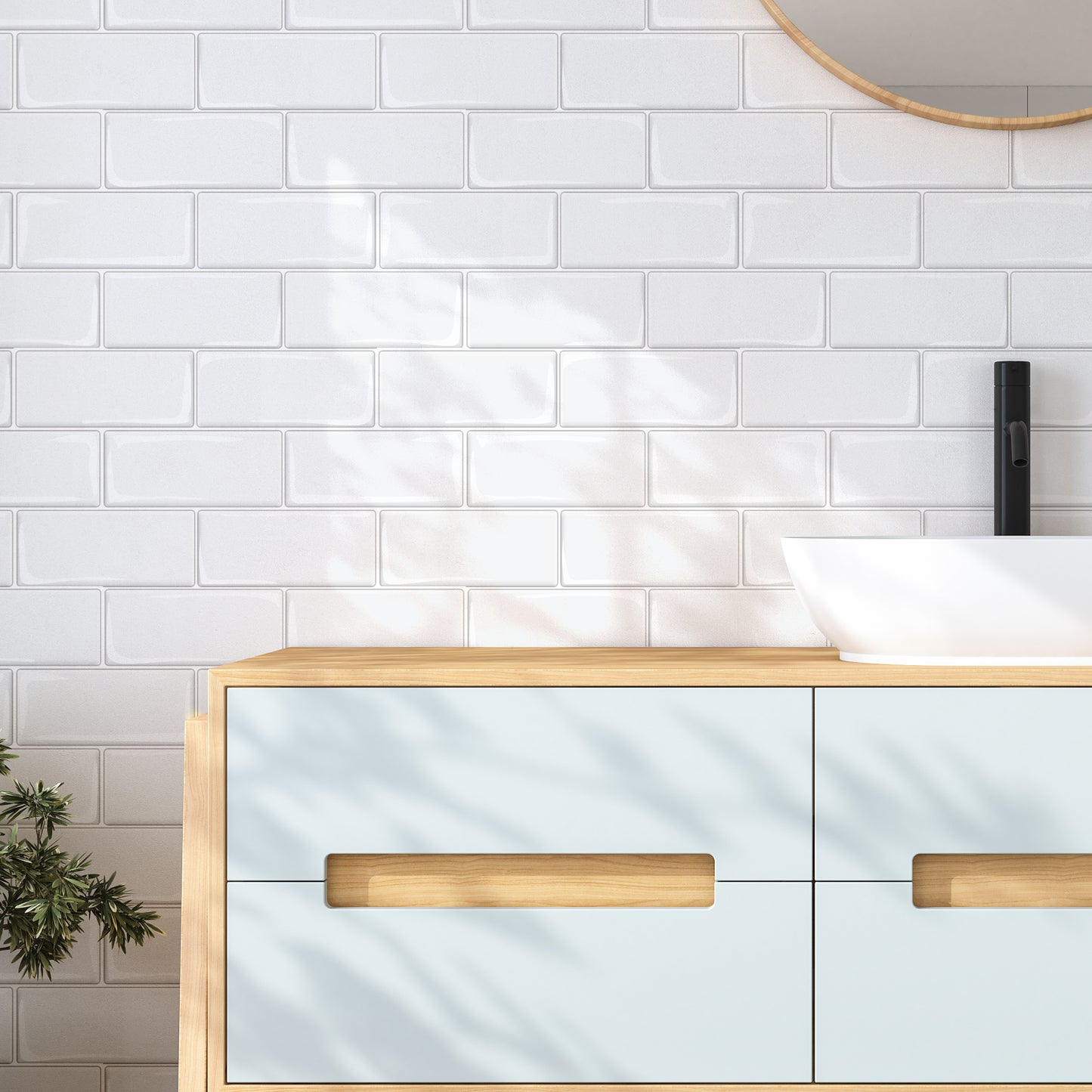 WT3D1805 - Pure White Mosaic 3D Tile Sticker 30.5 x 15.4cm (12 x 6 in) - 20pcs in a pack