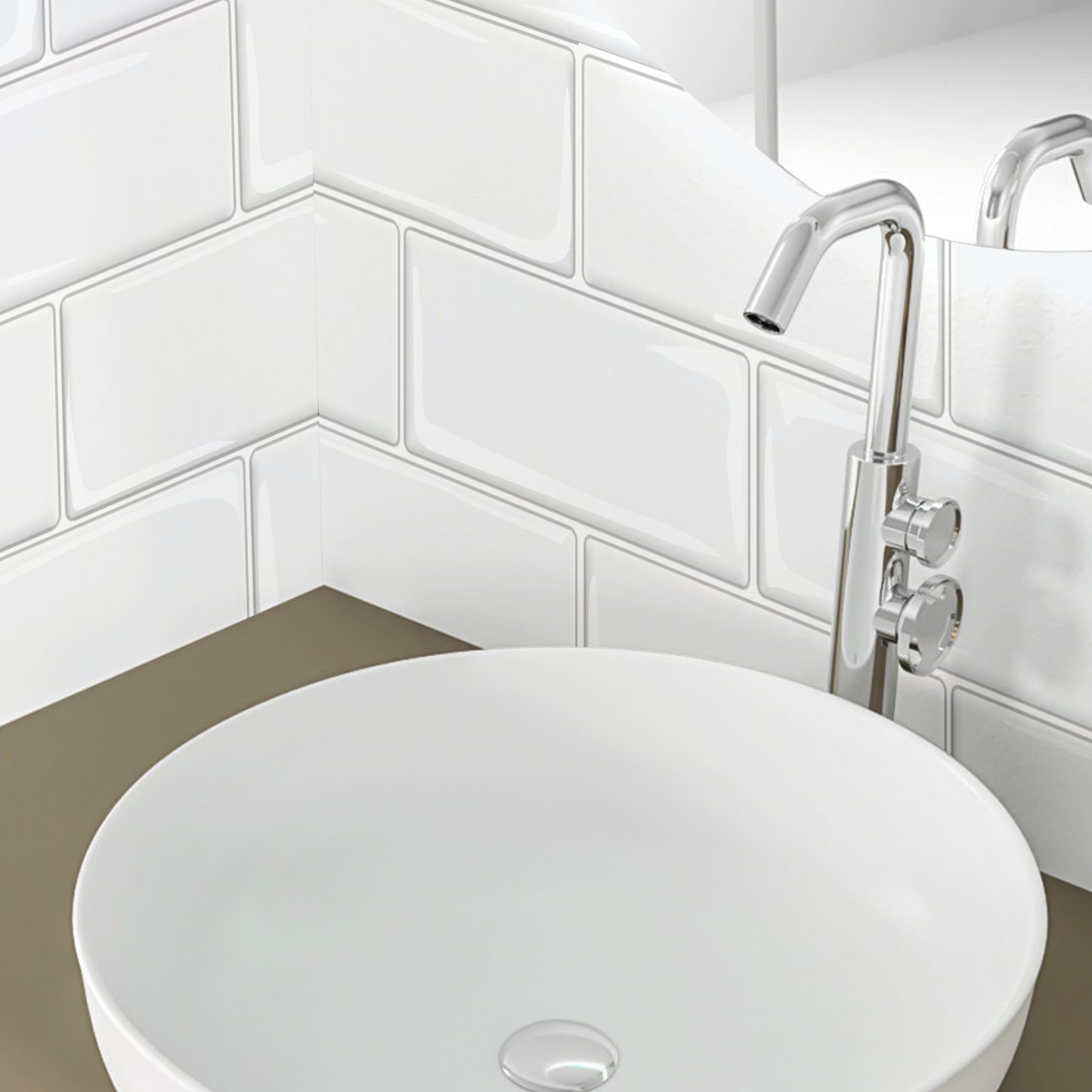 WT3D1805 - Pure White Mosaic 3D Tile Sticker 30.5 x 15.4cm (12 x 6 in) - 20pcs in a pack
