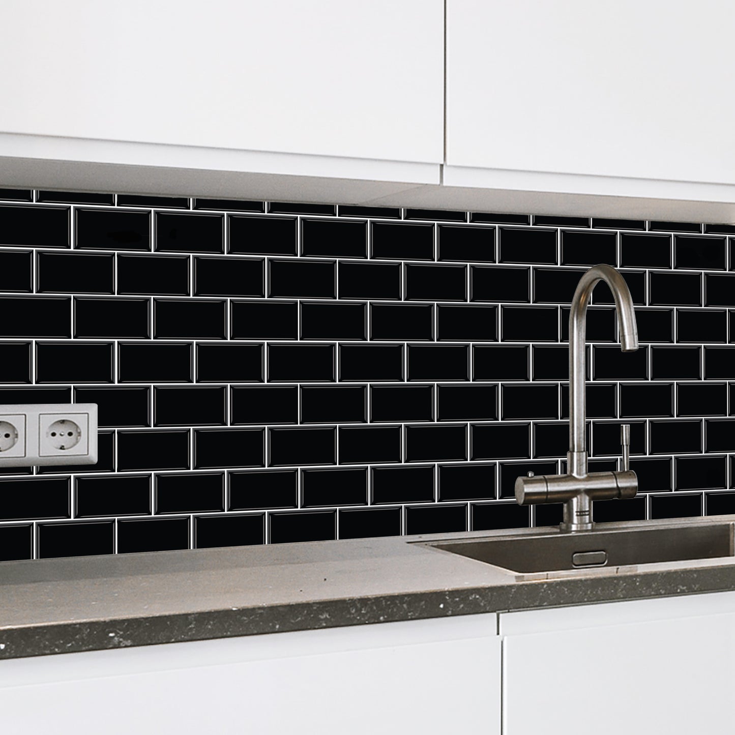WT3D1807 - Black Metro Subway Glossy 3D Tile Sticker 30.5 x 15.4cm (12 x 6 in) - 20pcs in a pack