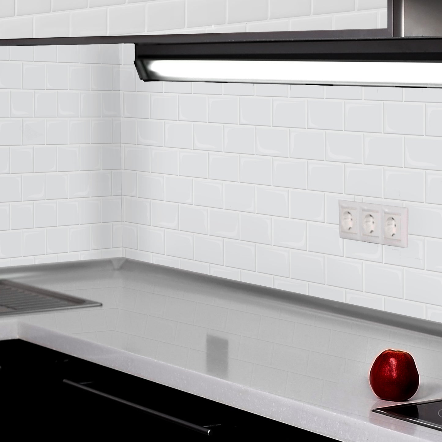 WT3D1808 - Pure White Glossy Subway Metro Classic Brick 3D Tile Sticker 30.5 x 15.4cm (12 x 6 in) - 20pcs in a pack