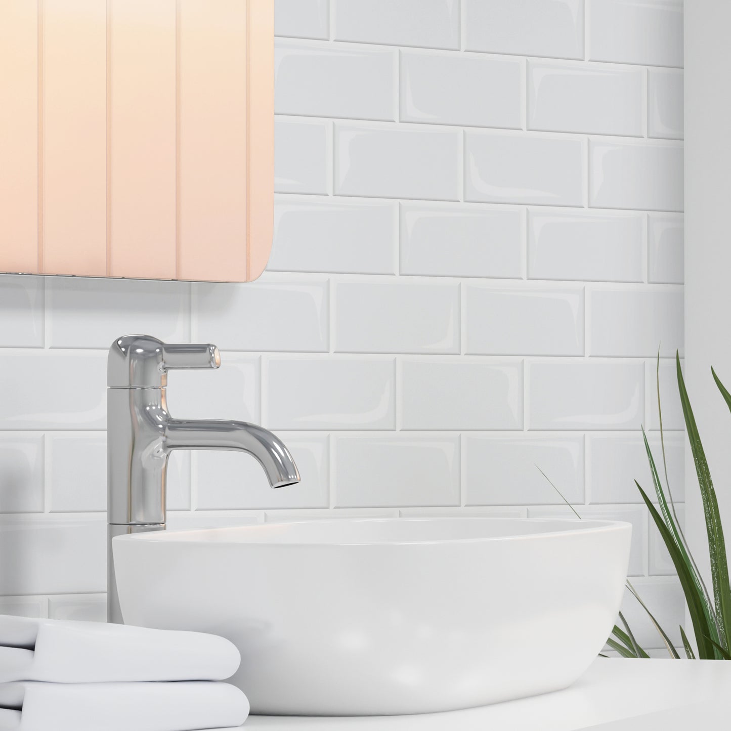WT3D1808 - Pure White Glossy Subway Metro Classic Brick 3D Tile Sticker 30.5 x 15.4cm (12 x 6 in) - 20pcs in a pack