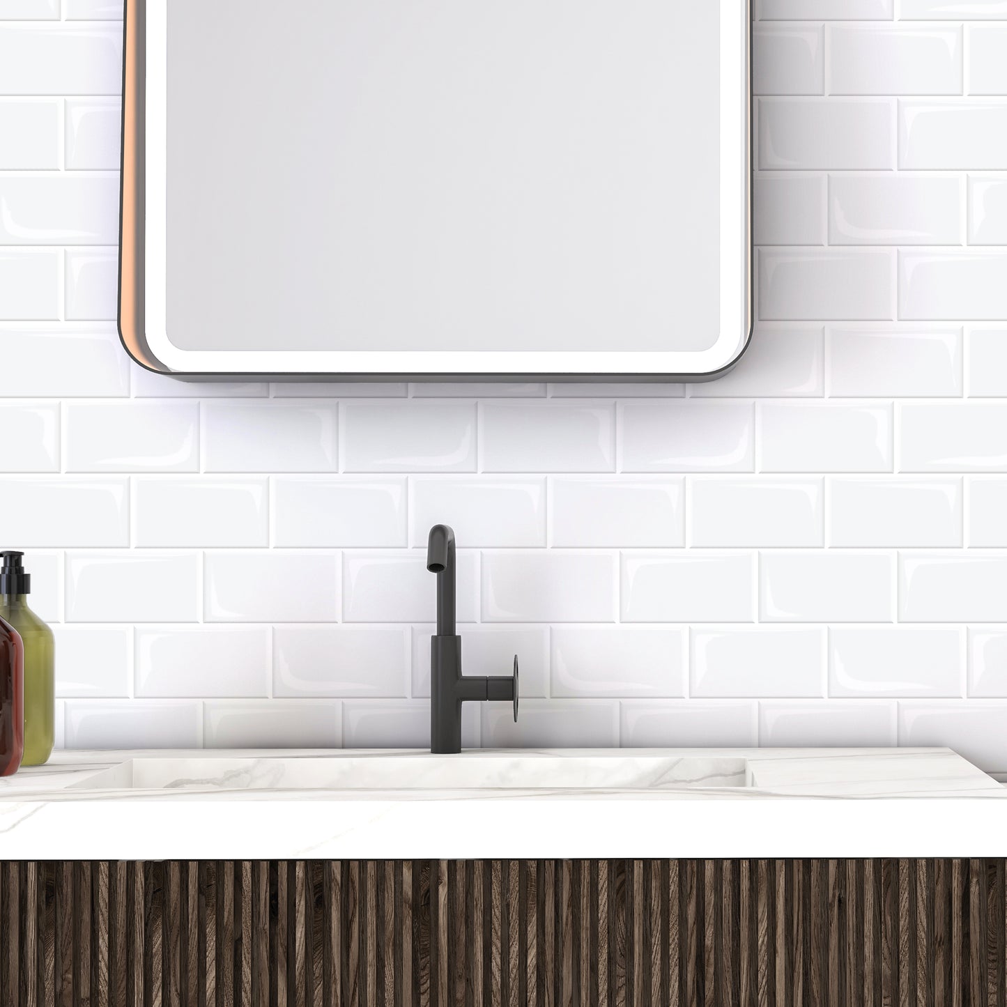 WT3D1808 - Pure White Glossy Subway Metro Classic Brick 3D Tile Sticker 30.5 x 15.4cm (12 x 6 in) - 20pcs in a pack