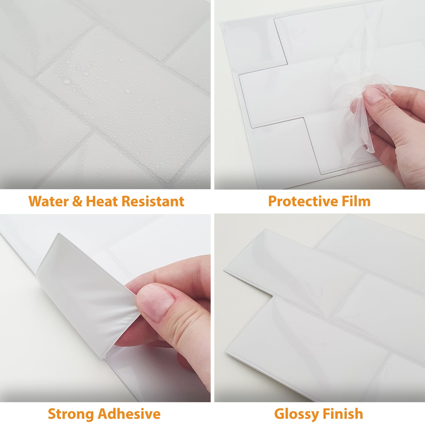 WT3D1808 - Pure White Glossy Subway Metro Classic Brick 3D Tile Sticker 30.5 x 15.4cm (12 x 6 in) - 20pcs in a pack