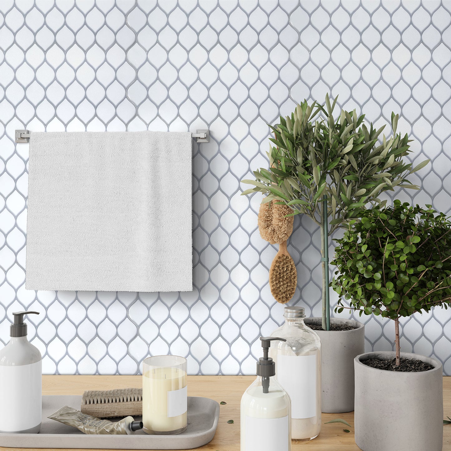 WT3D1817 - White Leaf Stone 3D Tile Sticker 30.5 x 15.4cm (12 x 6 in) - 20pcs in a pack