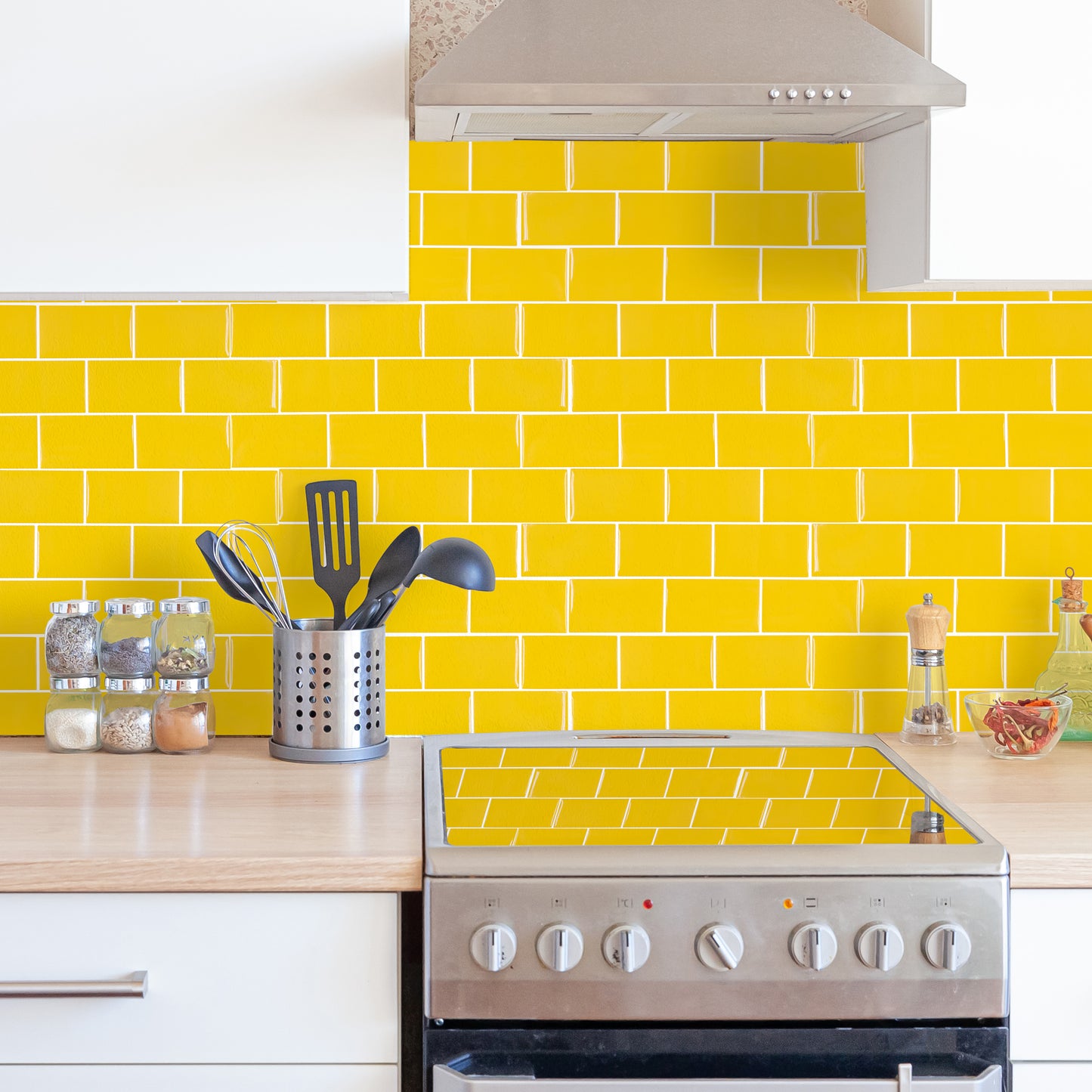 WT3D1819 - Pure Yellow Glossy Subway Metro Classic Brick 3D Tile Sticker 30.5 x 15.4cm (12 x 6 in) - 20pcs in a pack