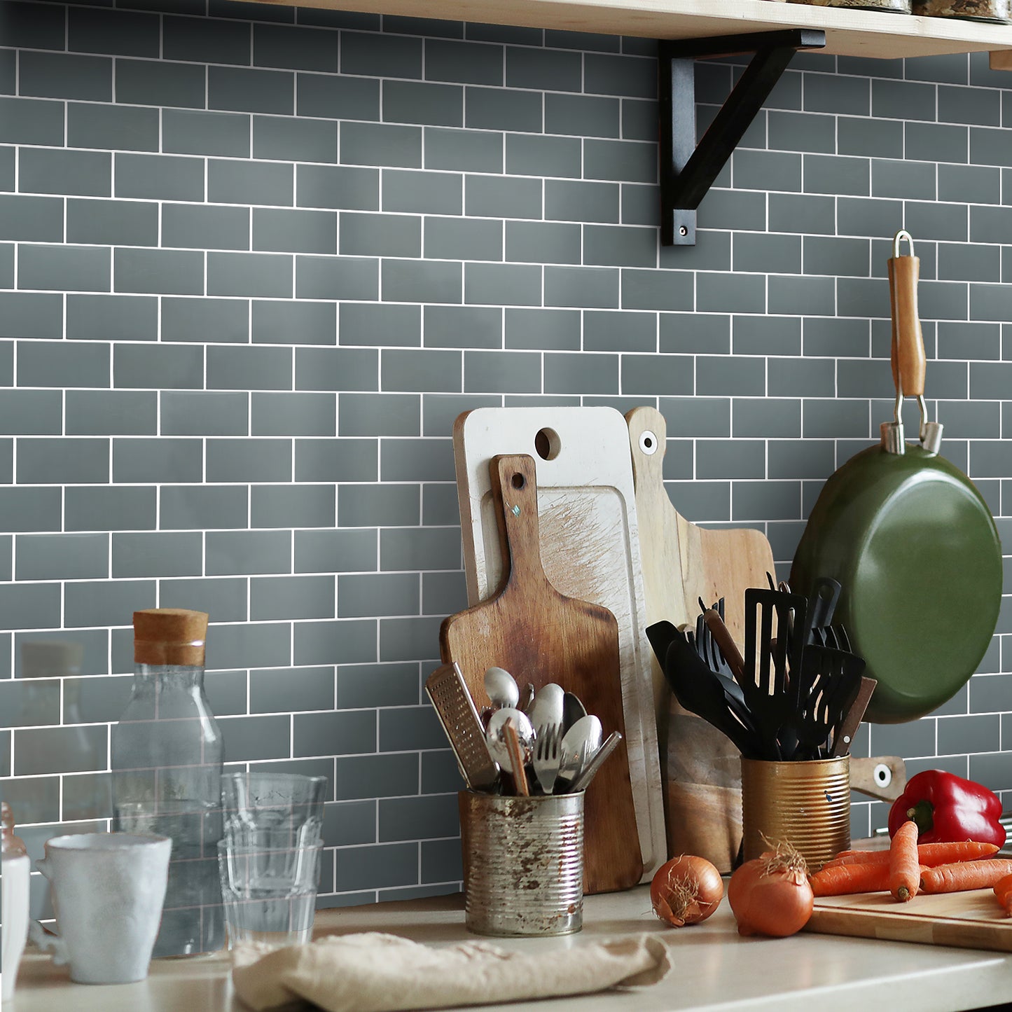 WT3D1820 - Elegant Grey Metro Subway Tile 3D Tile Sticker 30.5 x 15.4cm (12 x 6 in) - 20pcs in a pack