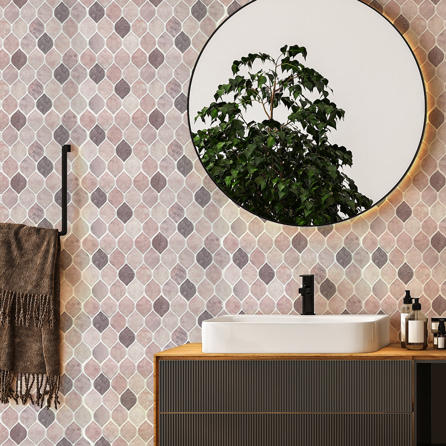 WT3D1824 - Brown Leaf Stone Glossy 3D Tile Sticker 30.5 x 15.4cm (12 x 6 in) - 20pcs in a pack