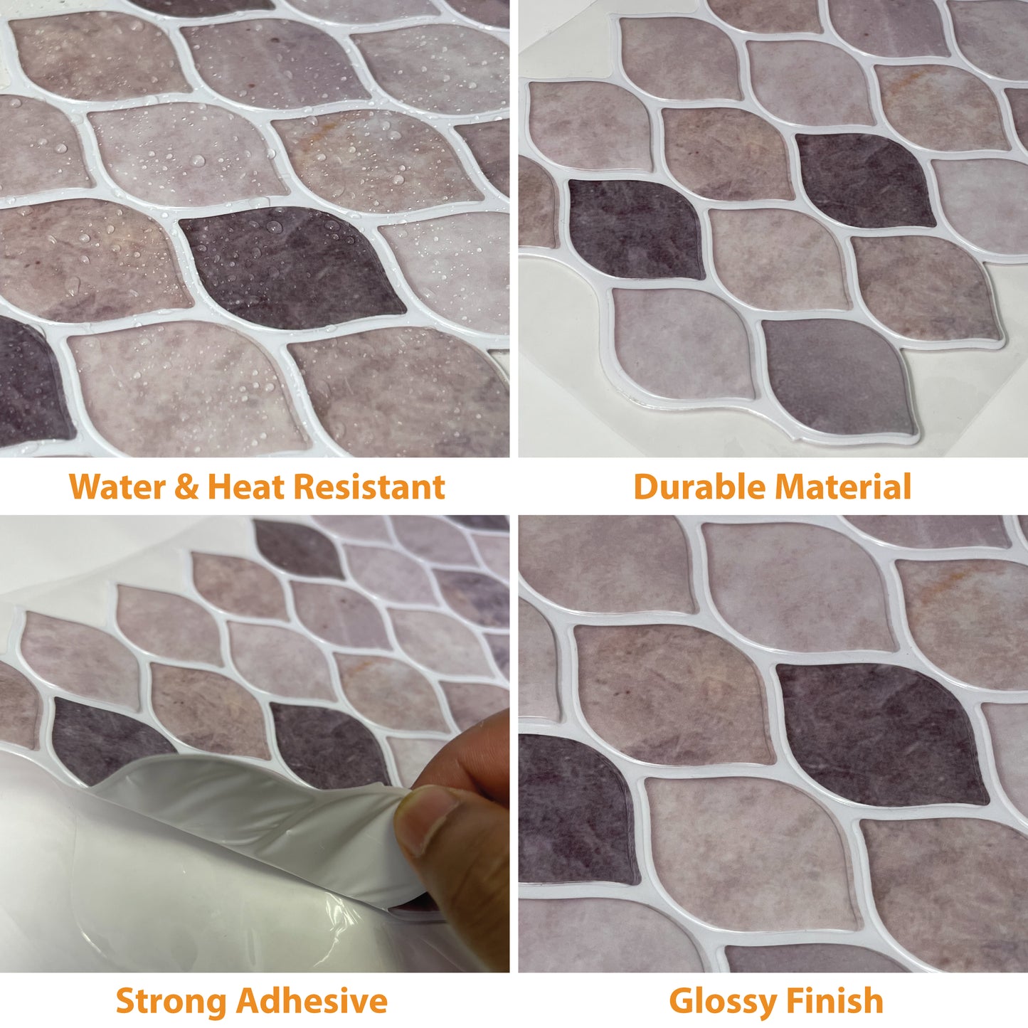 WT3D1824 - Brown Leaf Stone Glossy 3D Tile Sticker 30.5 x 15.4cm (12 x 6 in) - 20pcs in a pack