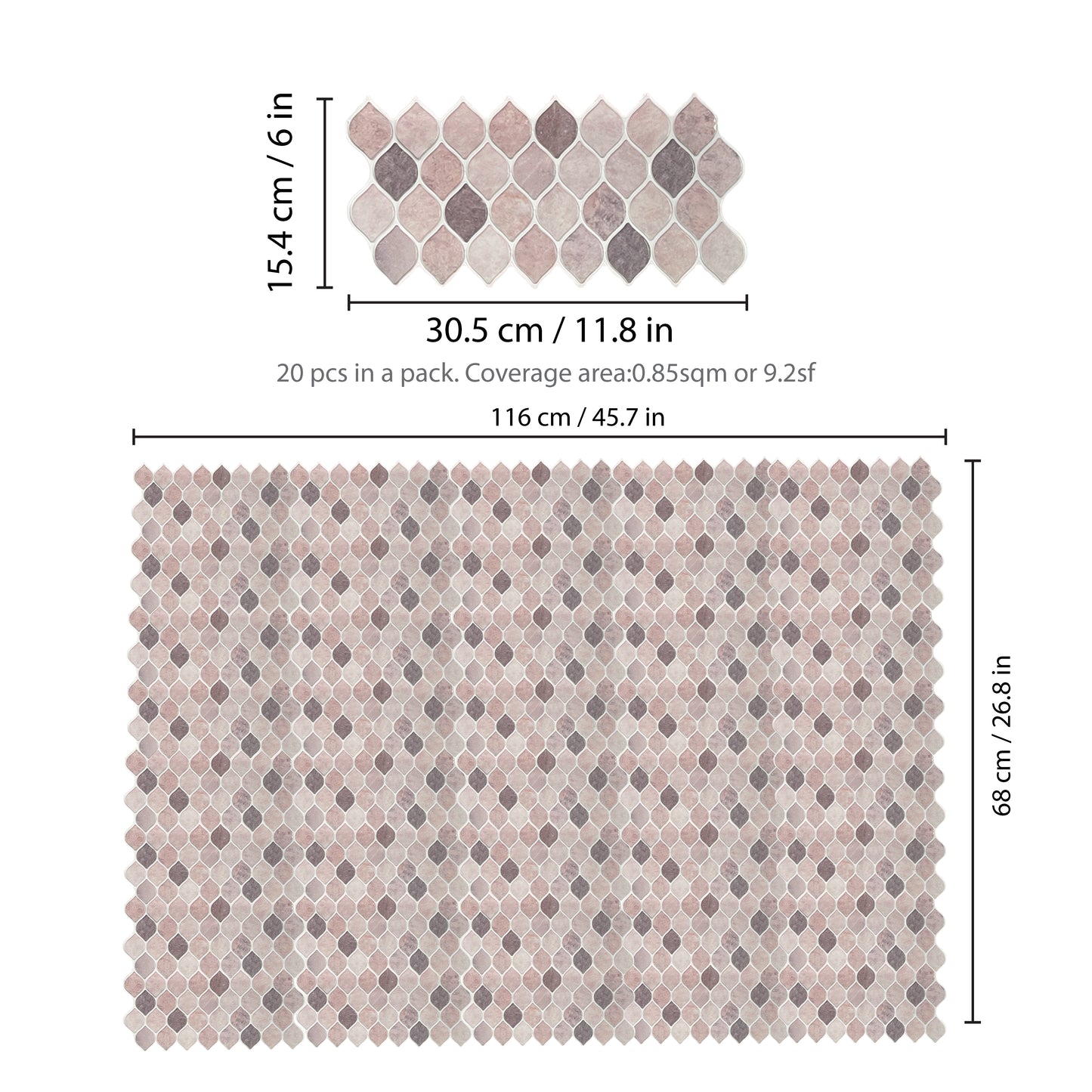 WT3D1824 - Brown Leaf Stone Glossy 3D Tile Sticker 30.5 x 15.4cm (12 x 6 in) - 20pcs in a pack