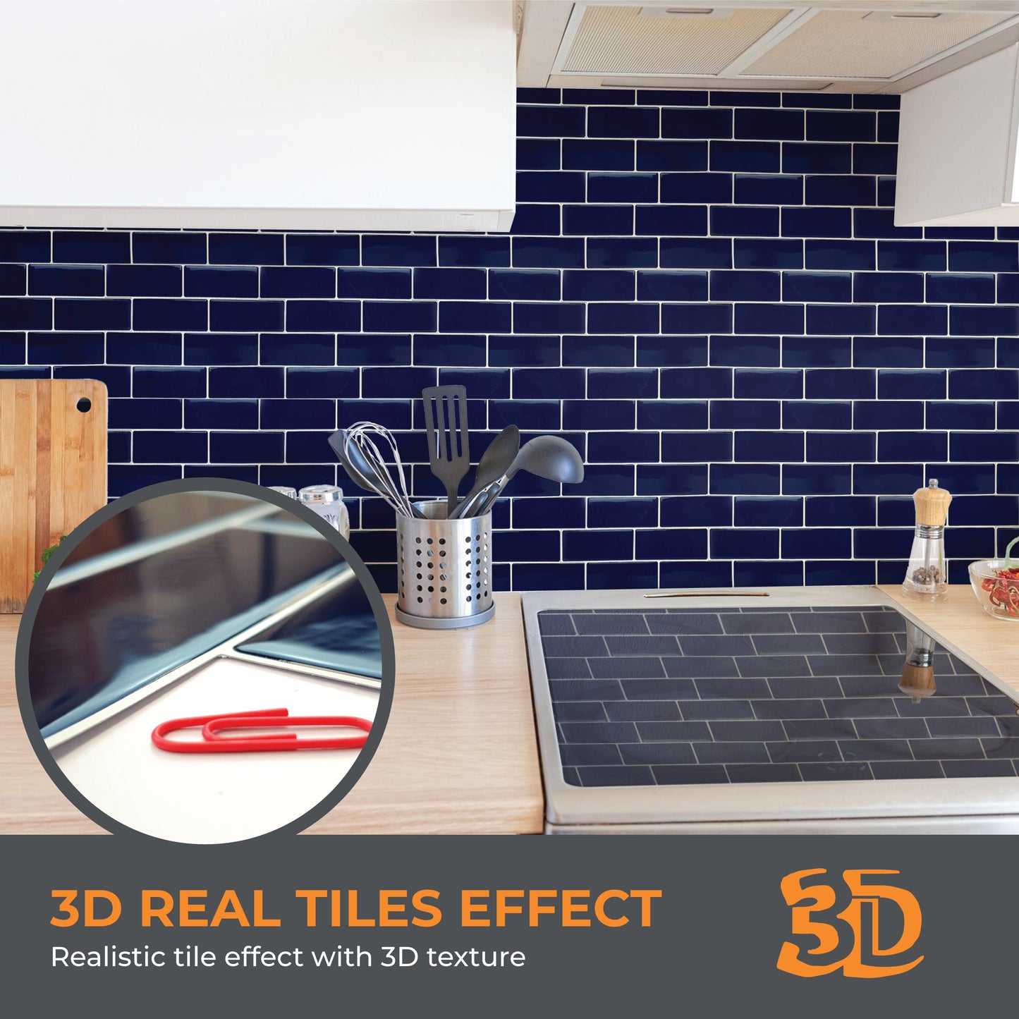 Deep Blue Glossy 3D Sticker Tile 30.5 x 30.5cm - 6 pcs