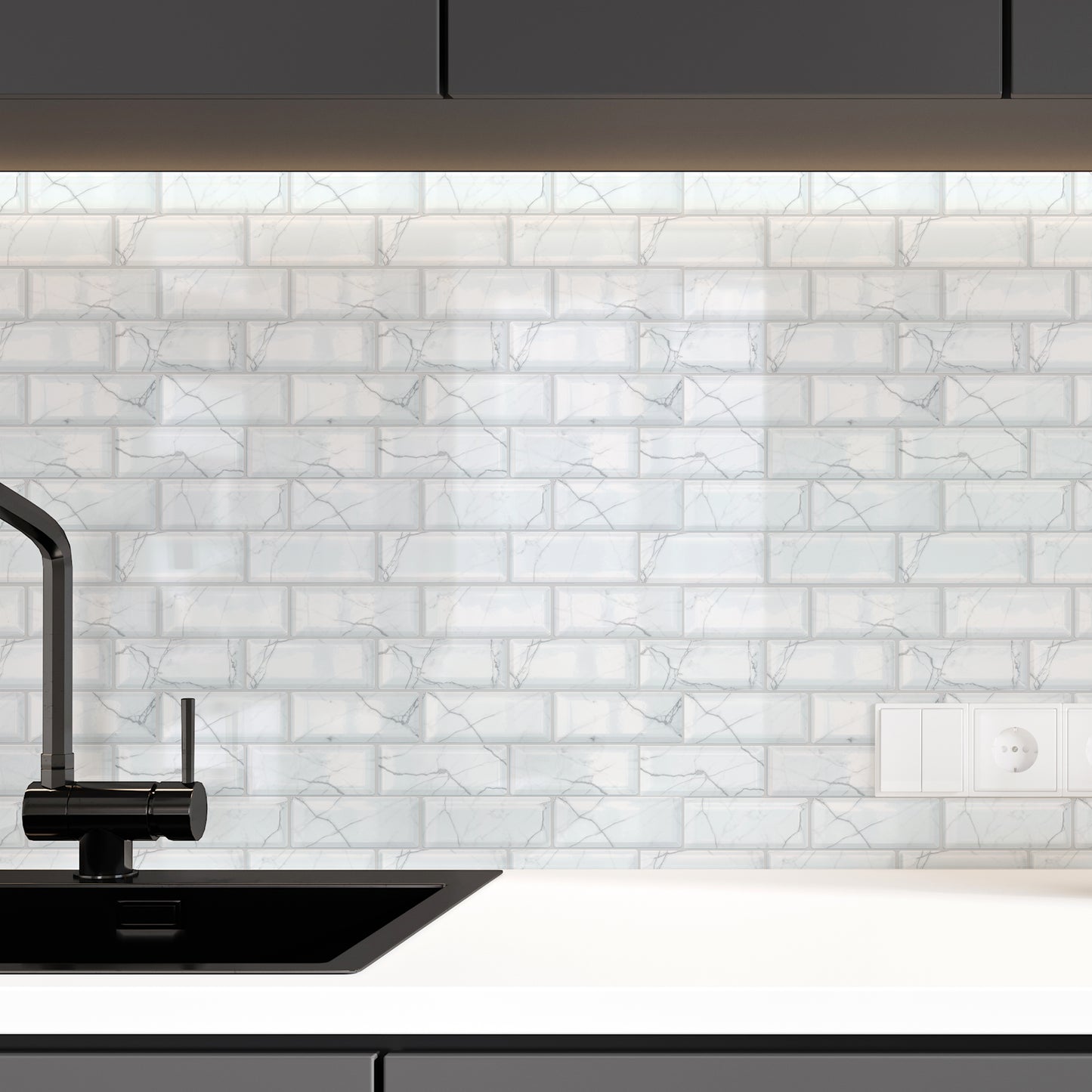 White Marble Eclectic Glossy 3D Sticker Tile 30.5 x 15.4cm (12 x 6 in) - 12pcs in a pack