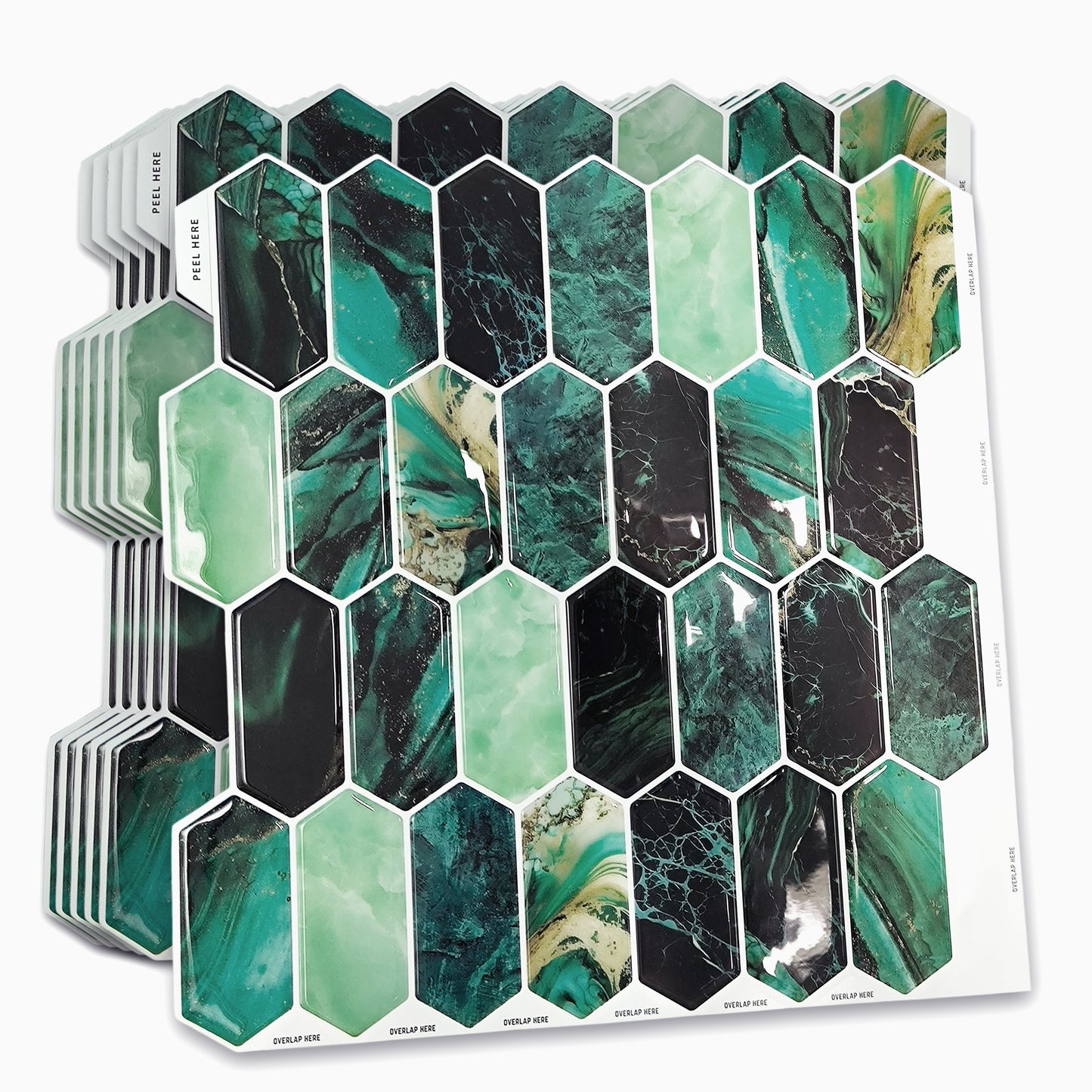 Green Hexagon Honeycomb 3D Sticker Tile 12 x 12 inches / 30.5 x 30.5 cm - 6pcs in a pack