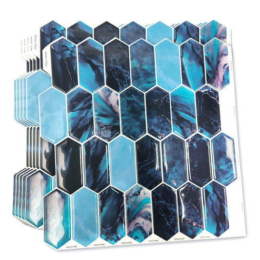 Blue Hexagon Honeycomb 3D Sticker Tile 12 x 12 inches / 30.5 x 30.5 cm - 6pcs in a pack