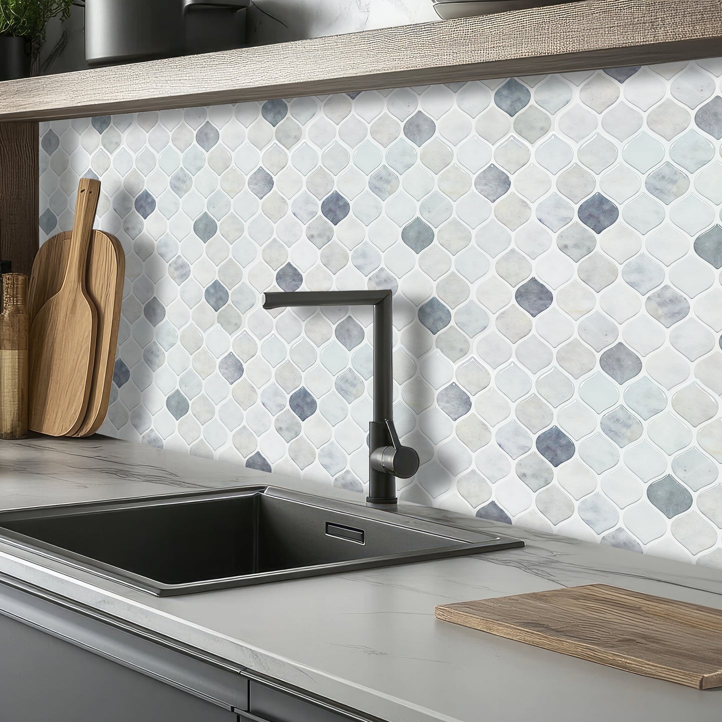 Grey Leaf Stone 3D Sticker Tile 12 x 12 inches / 30.5 x 30.5 cm - 6pcs in a pack