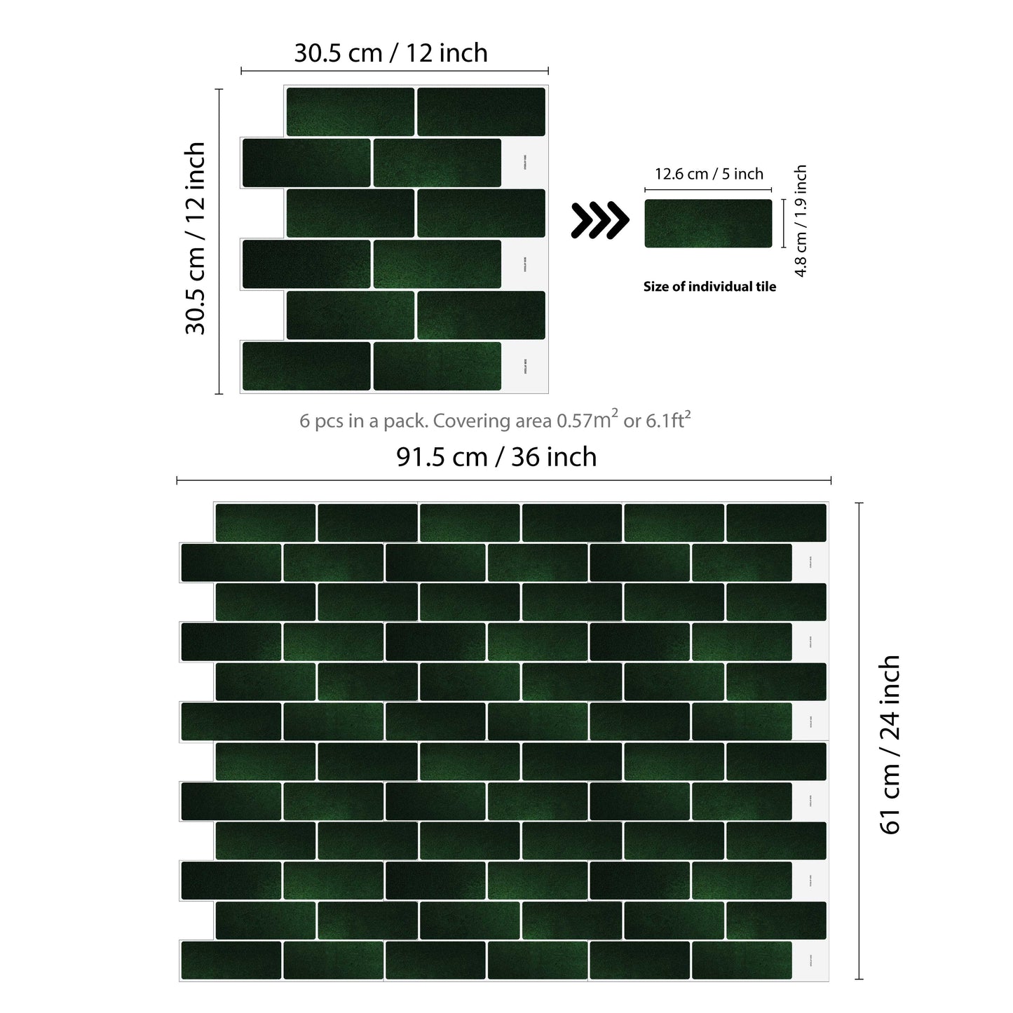 Green Stone Classic Blend 3D Sticker Tile 12 x 12 inches / 30.5 x 30.5 cm - 6pcs in a pack