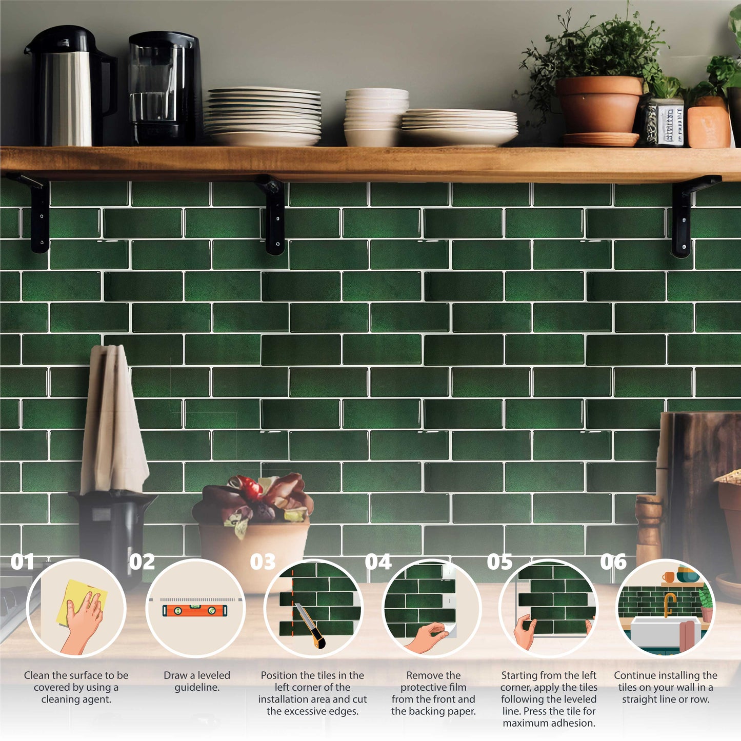Green Stone Classic Blend 3D Sticker Tile 12 x 12 inches / 30.5 x 30.5 cm - 6pcs in a pack