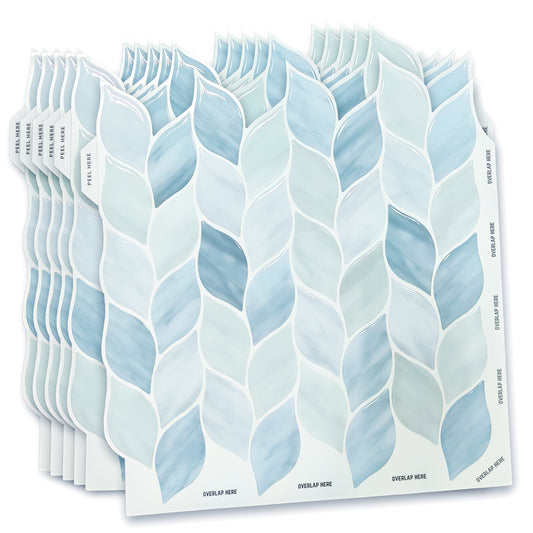 Leafy Blue Pattern Stone 3D Sticker Tile 12 x 12 inches / 30.5 x 30.5 cm - 6pcs in a pack