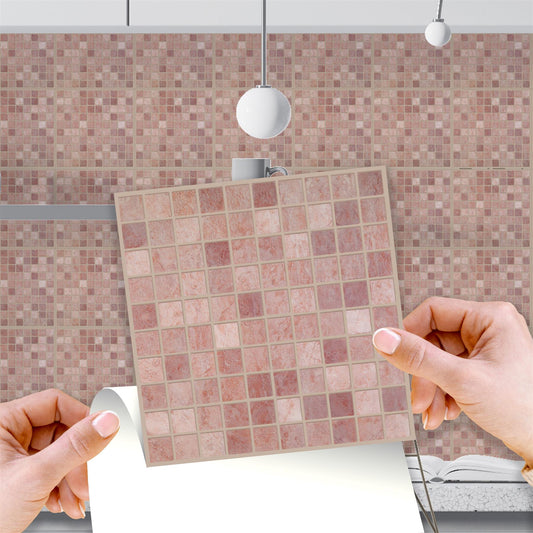 WT1590 - Vintage Pink Marble Mosaic Wall Tile Sticker Set - 15 x 15 cm (6 x 6 in) - 24 pcs