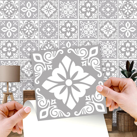 WT1556Y - Two Tone Grey Color Tile STicker - 24 pcs