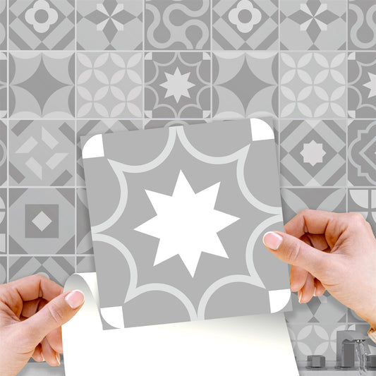 WT1550 - Campbell Cement Light Grey Retro Tile Sticker Set - 15 cm x 15 cm - 24 pcs