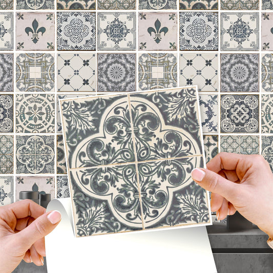WT1586 - Vintage Blue Wall Tile Sticker Set - 15 x 15 cm (6 x 6 in) - 24 pcs
