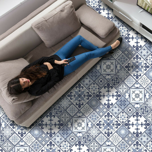 WFS6012 - Lisbon Blue Tiles Melange Floor Sticker 120cm x 60 cm