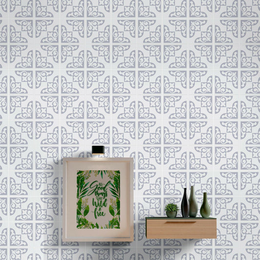 WT1578 - Osborne Monocromatic Light Grey Victorian Wall Tile Sticker Set - 15 x 15 cm (6 x 6 in) - 24 pcs