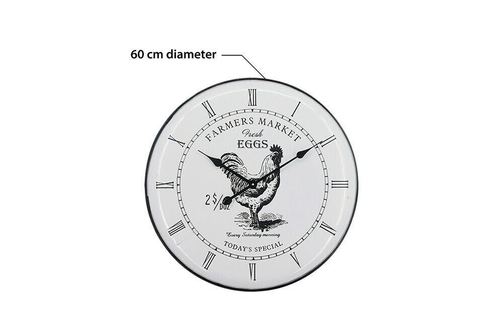 WC2128 - Vintage Rooster Metal Wall Clock - 60 cm / 23.6 in