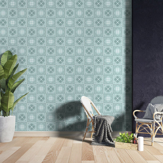 WT1580 - Jan Floral Light Blue Victorian Wall Tile Sticker Set - 15 x 15 cm (6 x 6 in) - 24 pcs