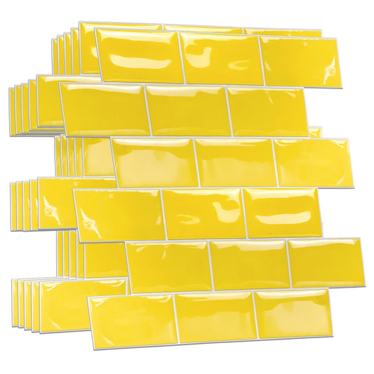 WT3D1819 - Pure Yellow Glossy Subway Metro Classic Brick 3D Tile Sticker 30.5 x 15.4cm (12 x 6 in) - 20pcs in a pack
