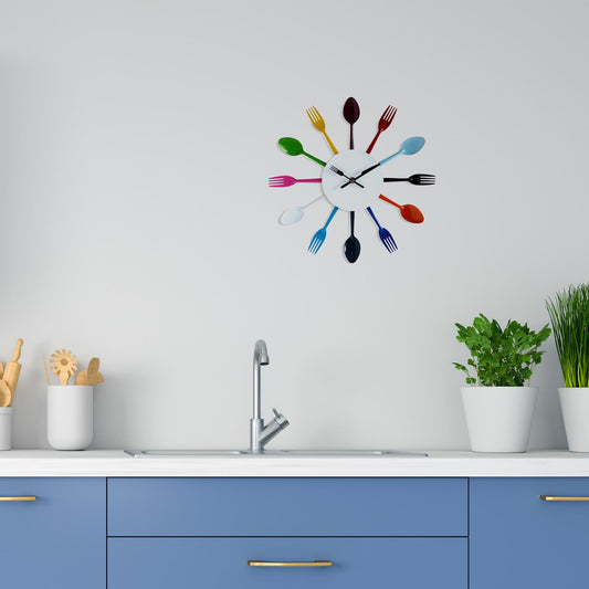 WC2044CU - Colourful Kitchen Cutlery Wall Clock