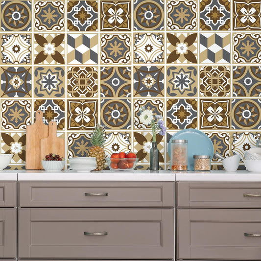 WT1506 - Dark Bronze Tiles Wall Stickers - 15 cm x 15 cm - 24 pcs.