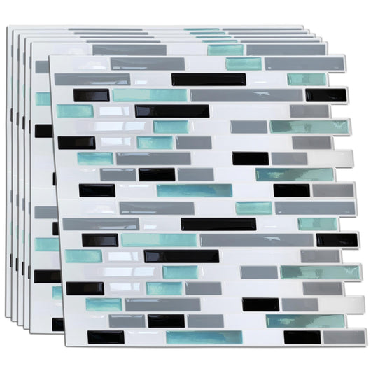 Metallic Turquoise Mosaic Glossy 3D Sticker Tile 30.5 x 15.4cm (12 x 6 in) - 12pcs in a pack