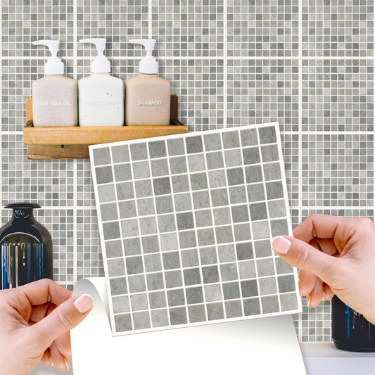 WT1591 - Natural Grey Limestone Mosaic Wall Tile Sticker Set - 15 x 15 cm (6 x 6 in) - 24 pcs