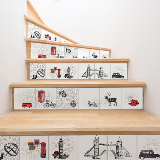 WT1524 Londoners Tiles Mix Wall Stickers - 15 cm x 15 cm - 24 pcs.