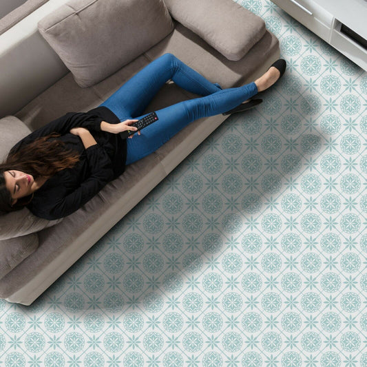 WFS6020 - Seamless Turquoise Shaded Floral Pattern Floor Stickers 120cm x 60 cm