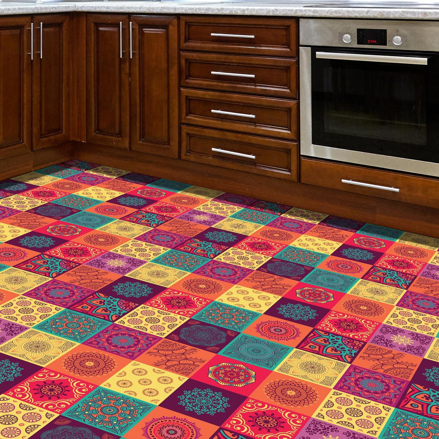 WFS6009 - Colourful Mandala Tiles Floor Sticker 120cm x 60 cm