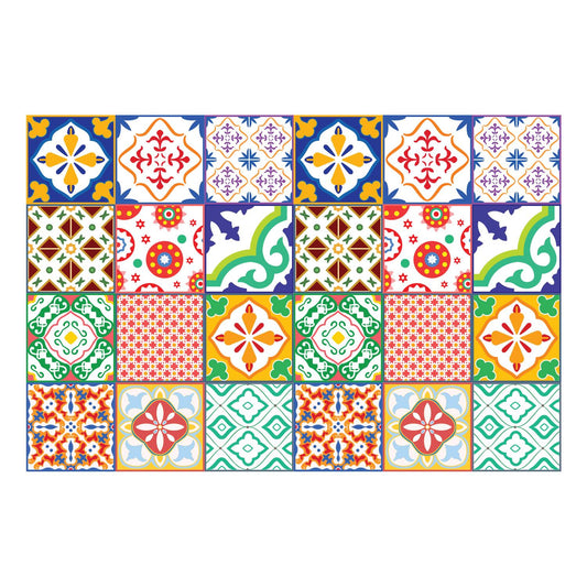 WT1535 - Classic Mediterranean Colourful Mixed Tiles Wall Stickers Set 1 - 15 x 15 cm (6 x 6 inches) - 24 pcs.