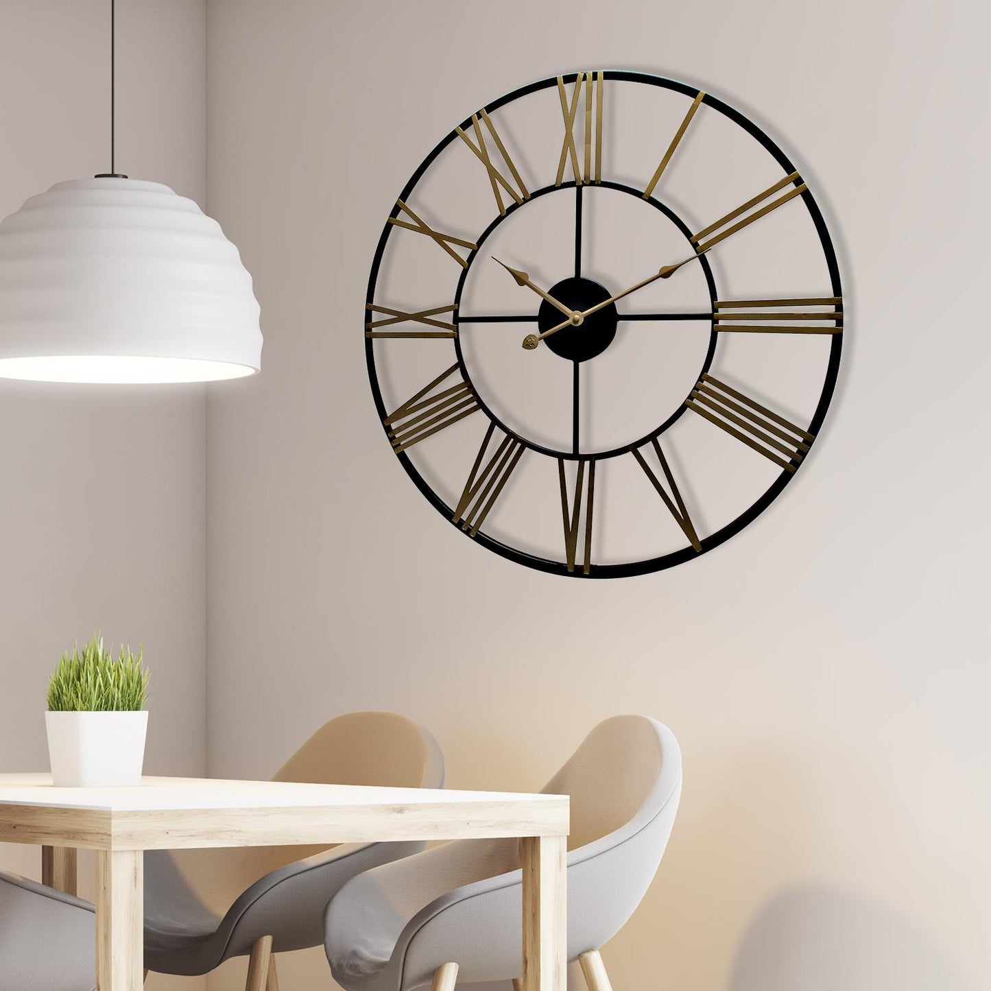 WC2129 - Rustic Industrial Slim Black and Gold Iron Wall Clock - 73 cm / 28.7 in
