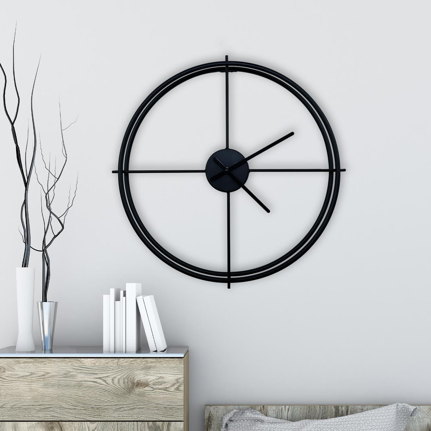 WC2138 - Black Larry's Minimalist Iron Wall Clock - 50 cm / 19.7 in