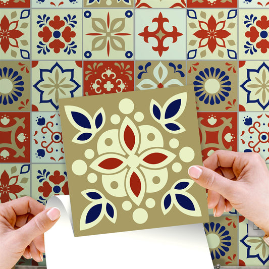 WT1564 - Bahia Burnt Orange and Beige Moroccan Wall Tile Sticker Set - 15 cm x 15 cm - 24 pcs