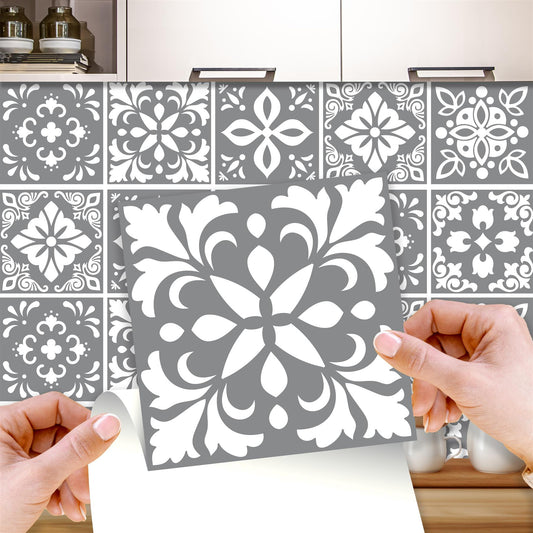 WT1557 - Banc's Dark Grey Cement Spanish Wall Tile Sticker Set - 15 cm x 15 cm - 24 pcs