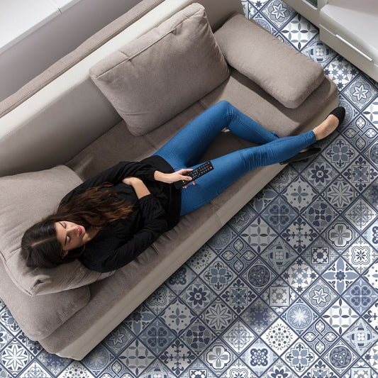 WFS6003 - Lisbon Blue Tiles Floor Sticker 120cm x 60 cm