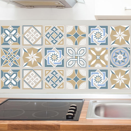 WT1532 - Lyon Encaustic Tiles Wall Stickers - 15 cm x 15 cm - 24 pcs.