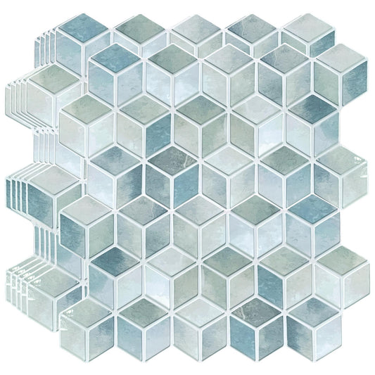 WT3D1827 - Blue Stone Hexacube Glossy 3D Tile Sticker 30.5 x 15.4cm (12 x 6 in) - 20pcs in a pack