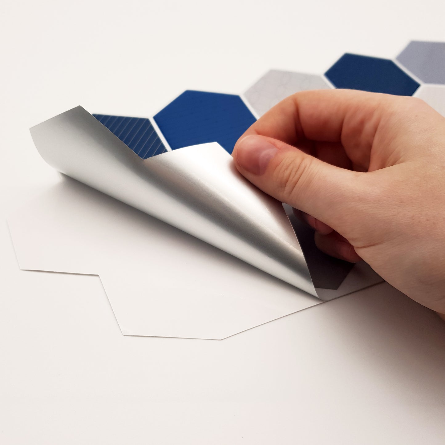 Honey Hexa Blue and Cream Glossy 3D Tile Stickers 30.5 x 15.4cm  (12 x 6 in) - 12 pcs in a pack